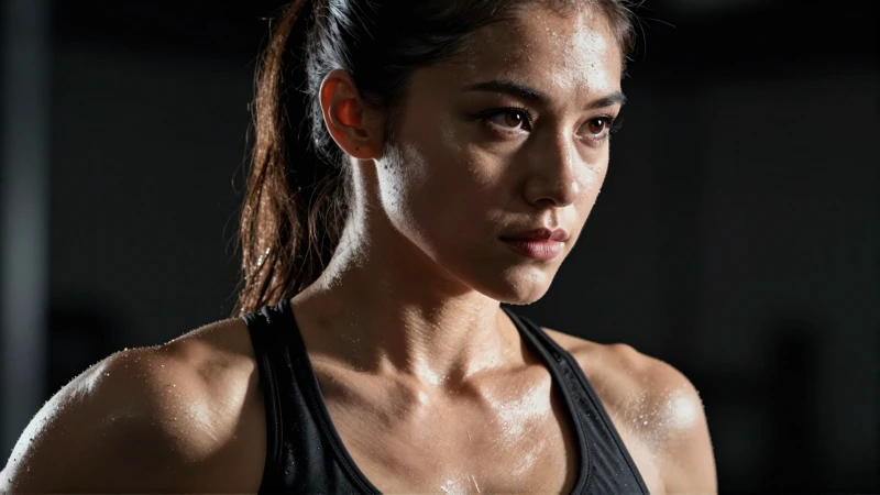Deportista sudorosa, retrato detallado y realista