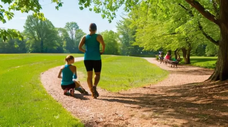 Corredores en un parque bajo el sol