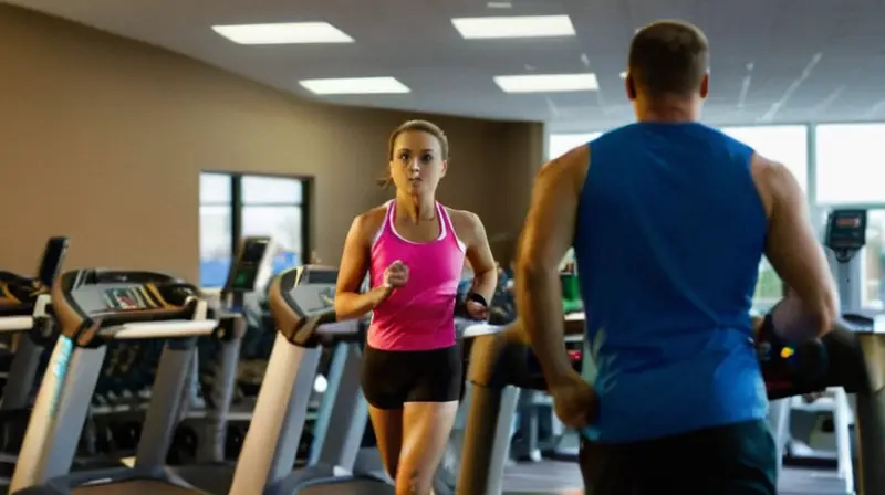 Corredor concentrado en gimnasio iluminado