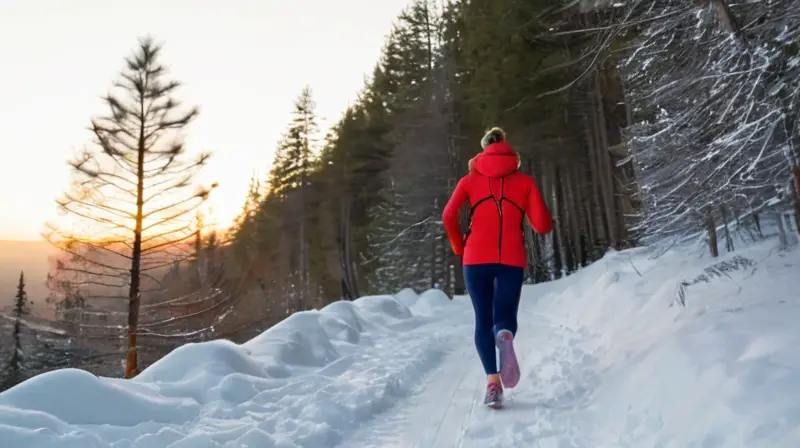 Corredor en un paisaje nevado sereno