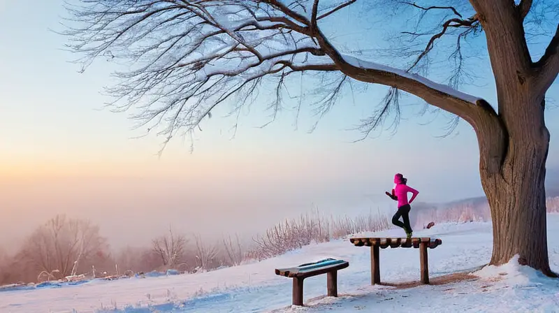 Corredores en un parque nevado al amanecer