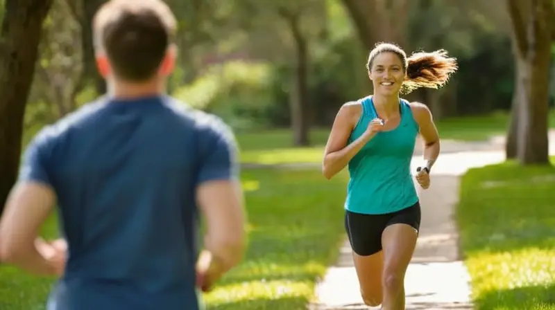 Corredores en un parque, energía y camaradería