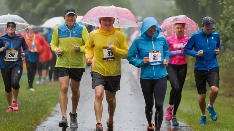 Escena vibrante de carrera bajo la lluvia