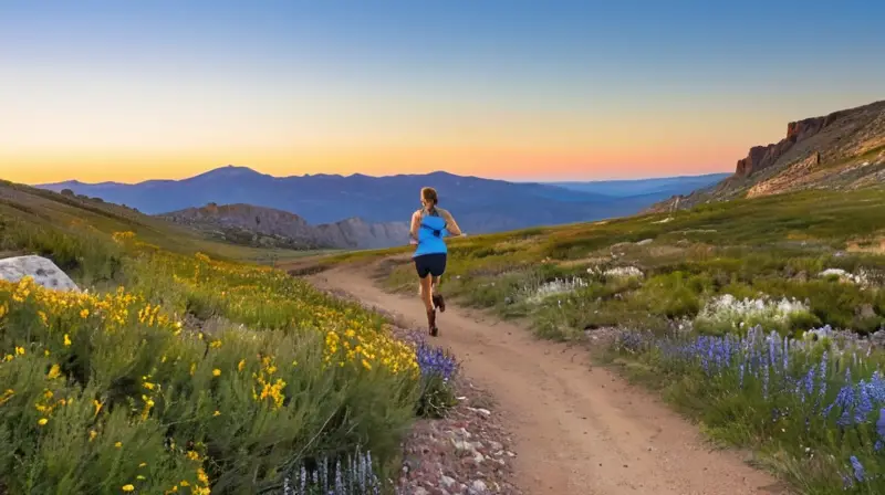 Corredor solitario en un paisaje montañoso