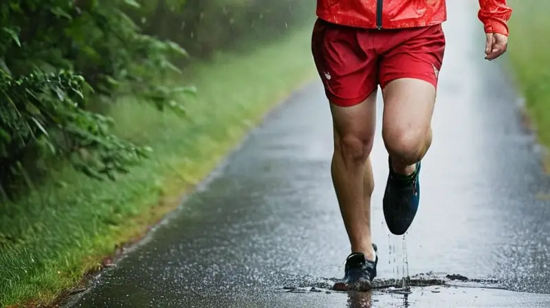 Corredor decidido brilla bajo la lluvia