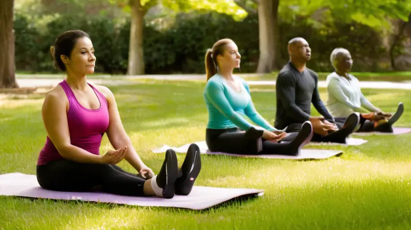 Un parque sereno con ejercicios en comunidad