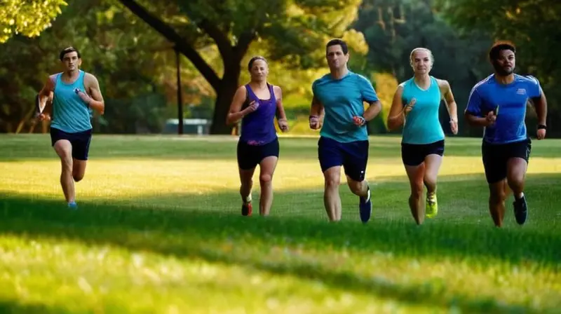 Corredores en un parque iluminado por el sol