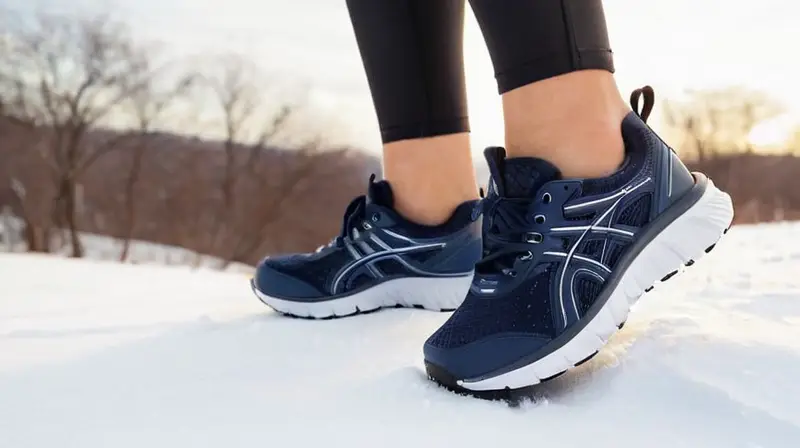 Zapatillas de correr en un paisaje nevado