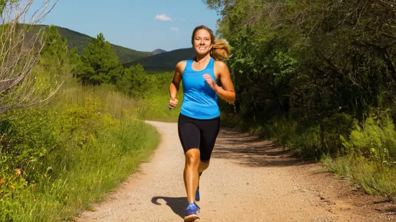 Corredor en sendero soleado, energía vibrante
