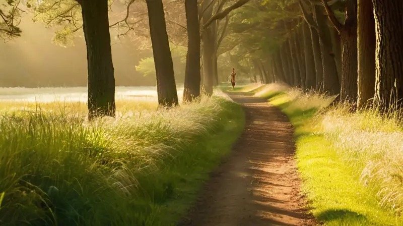 Corredor en armonía con la naturaleza matutina