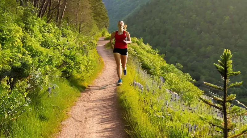 Corredor en sendero montañoso bajo el sol