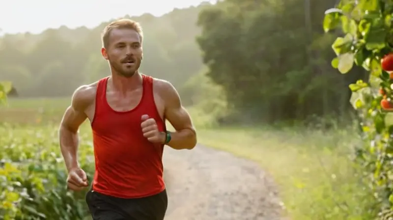Corredor en amanecer rodeado de naturaleza