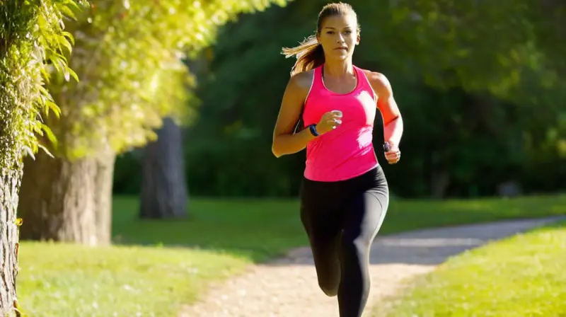 Parque soleado con corredores y coach motivadora