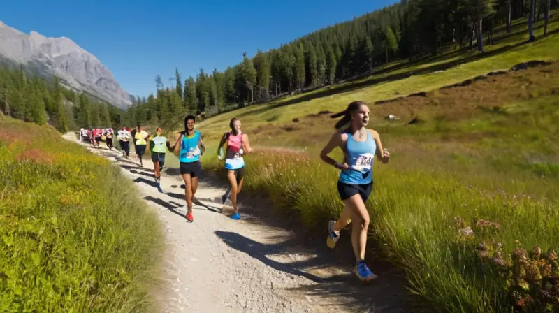 Corredores enérgicos en sendero montañoso soleado