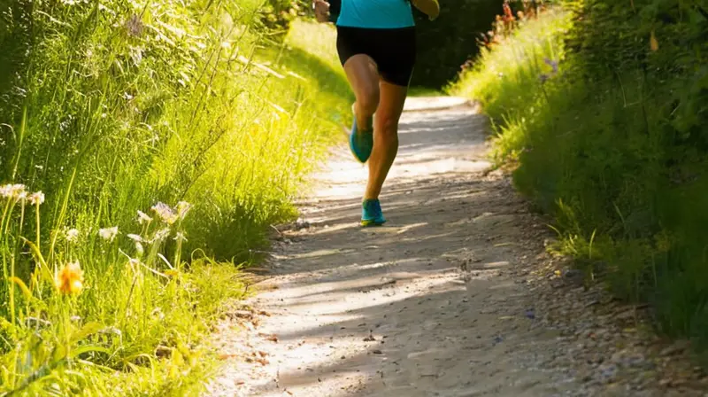 Corredor en un sendero vibrante y soleado