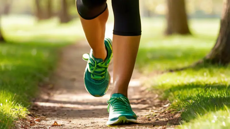Corredor principiante avanza en un parque soleado