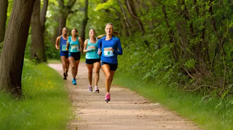 Corredores enérgicos compiten en un parque soleado