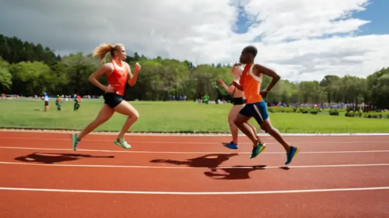 Atletas corren en pista bajo luz dorada