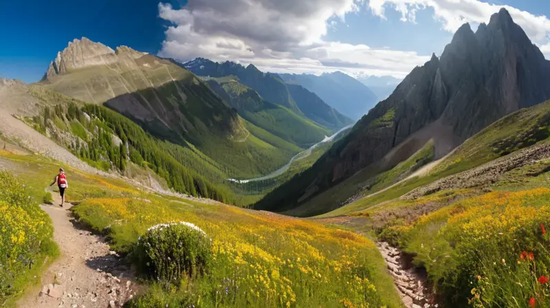 Corredor en montaña bajo cielo despejado