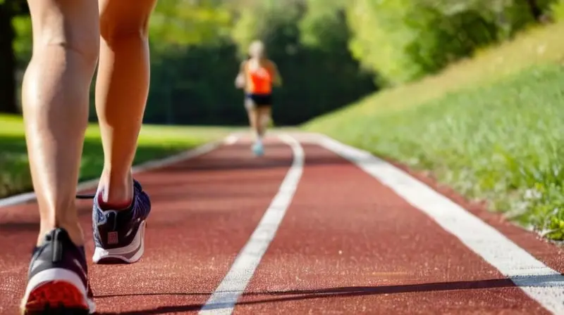 Atleta entrenando en pista iluminada y detallada