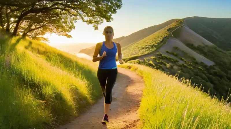 Un corredor en un paisaje matutino sereno