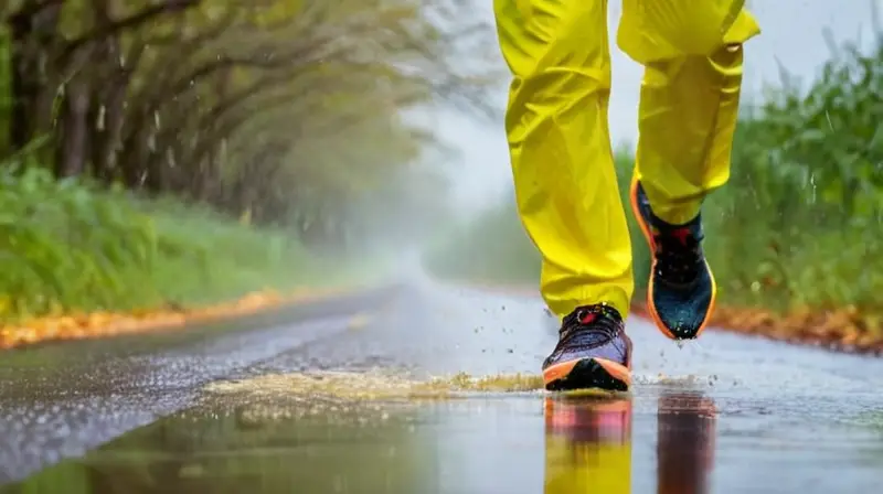 Corredor decidido bajo la lluvia intensa
