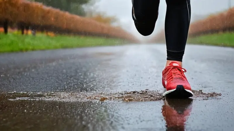 Corredor en lluvia, energía y determinación