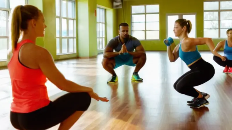 Gimnasio iluminado con atletas en entrenamiento