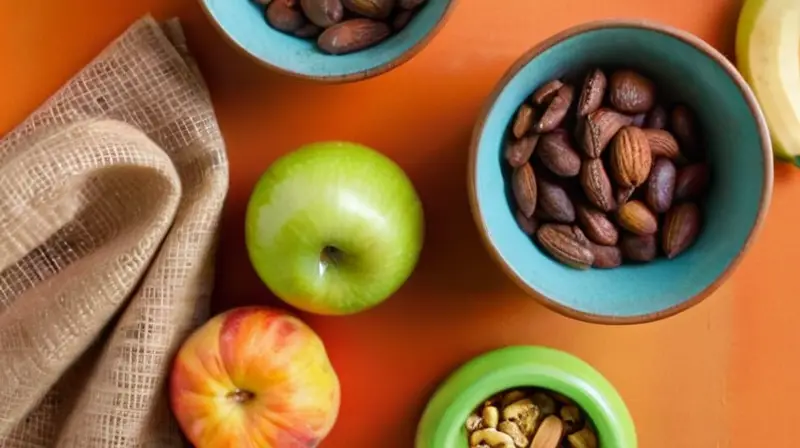 Mesa de madera con snacks variados y luz