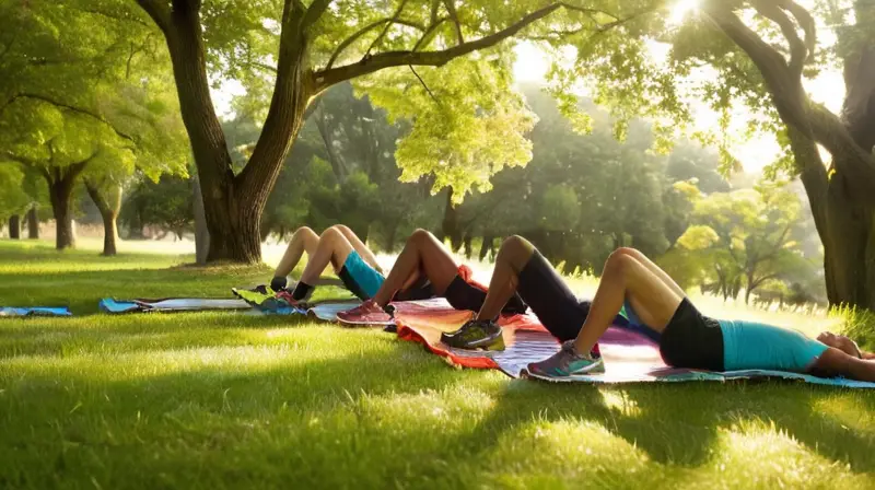 Parque soleado con corredores y picnic vibrante