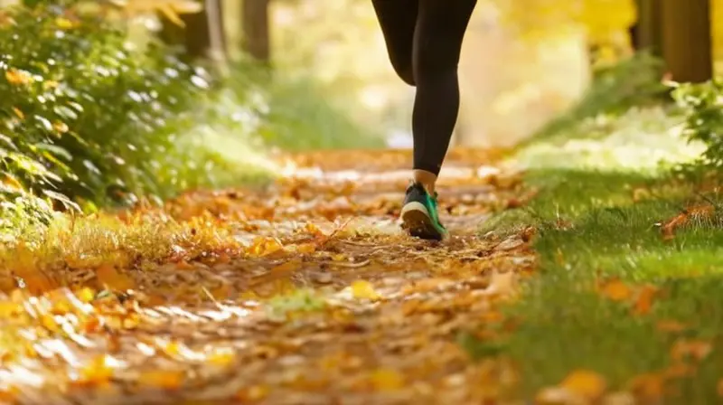 Corredor en un sereno parque otoñal