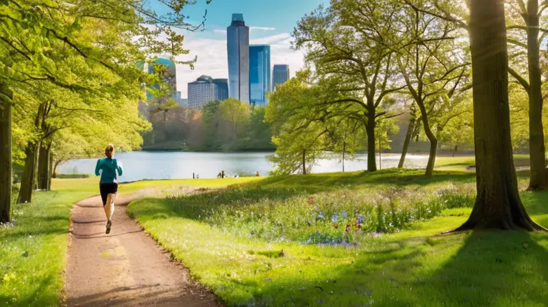 Parque urbano vibrante con naturaleza y actividad