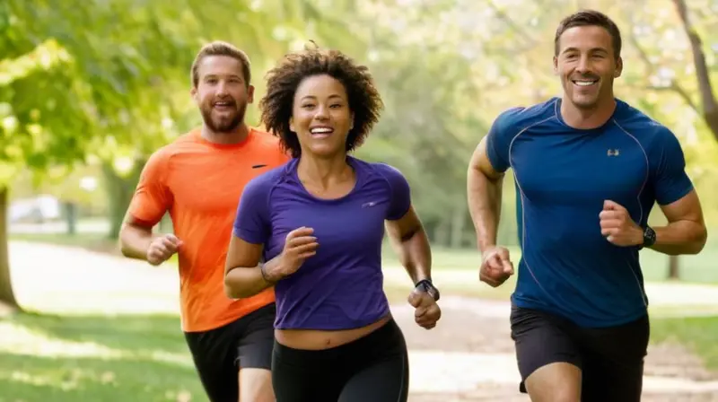 Corredores felices en un parque soleado