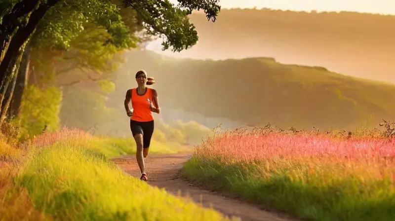Un corredor avanza en un paisaje sereno