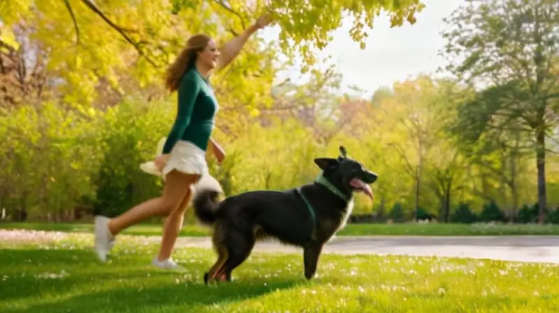 Escena de parque con perro y persona