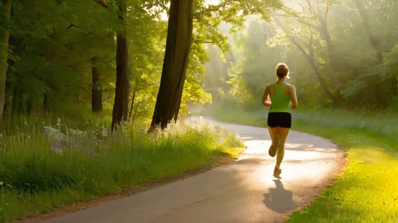 Corredor en parque iluminado por el sol