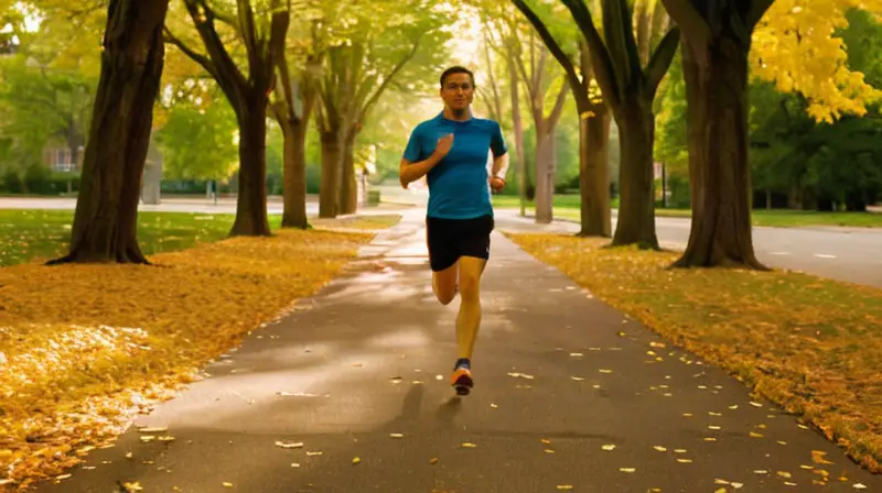 Corredor en parque iluminado por el sol
