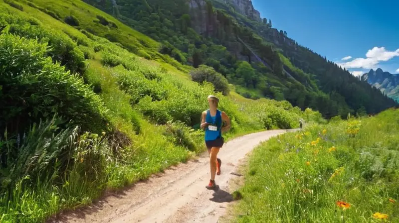 Corredor decidido en sendero montañoso hermoso