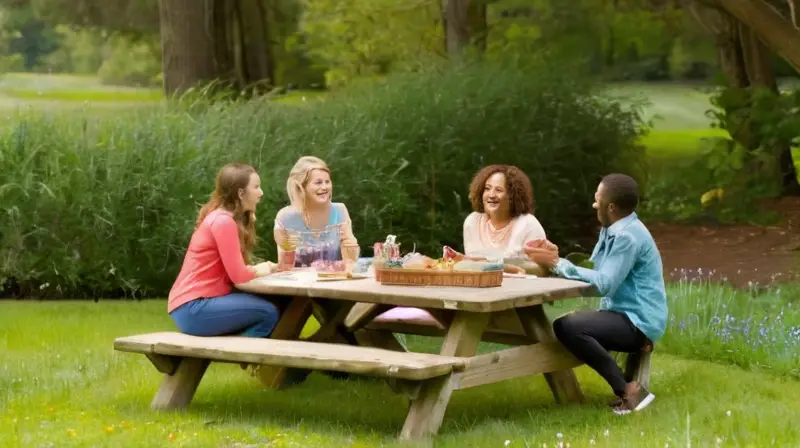 Amigos riendo en un parque soleado
