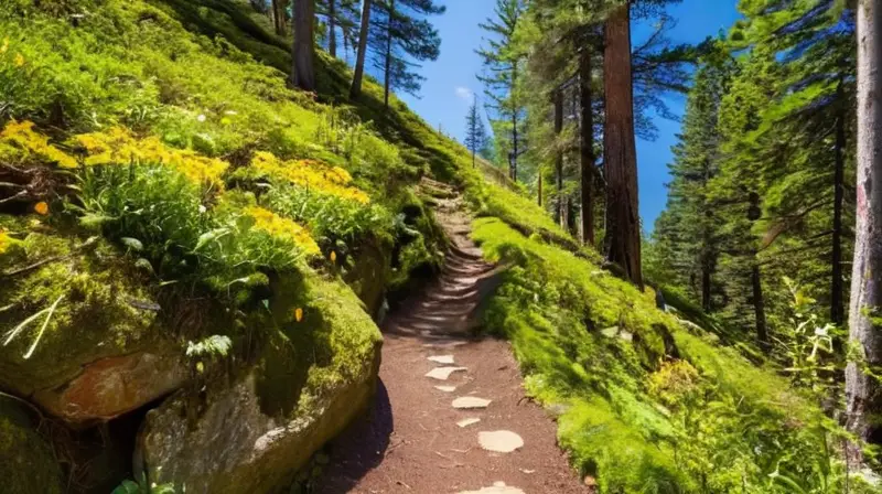 Sendero montañoso rodeado de naturaleza vibrante