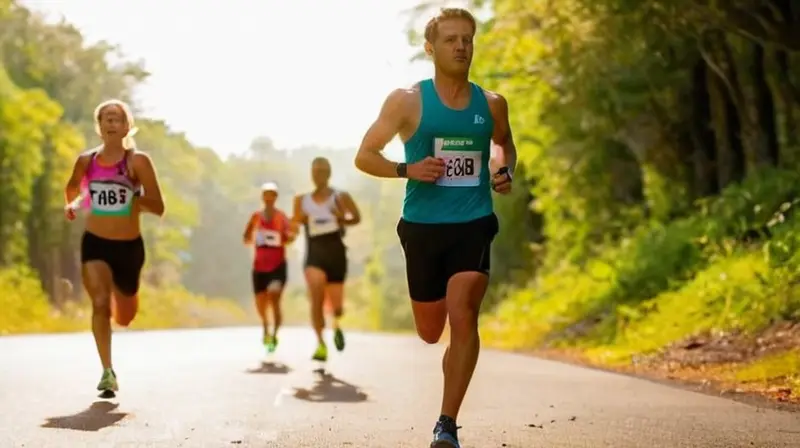 Maratón vibrante con corredores determinados y energía