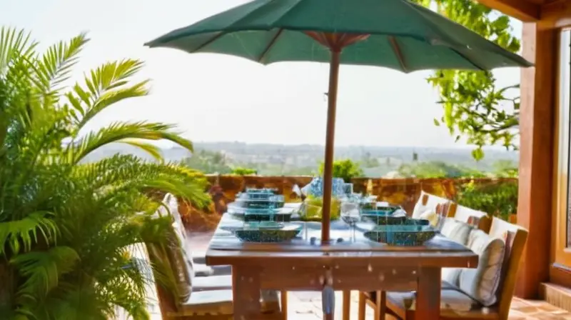 Patio soleado con plantas