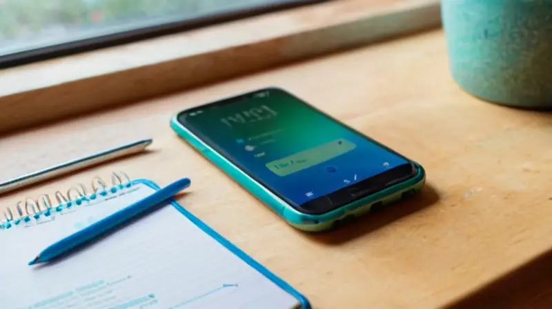 Smartphone moderno sobre mesa con ambiente acogedor