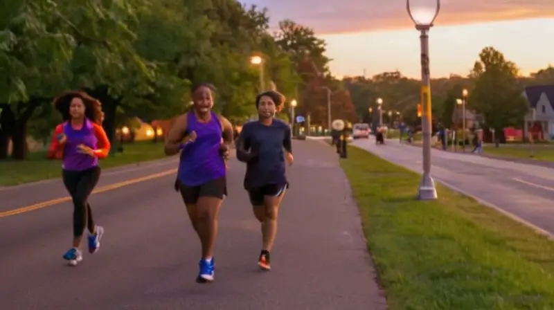 Calle vibrante al atardecer