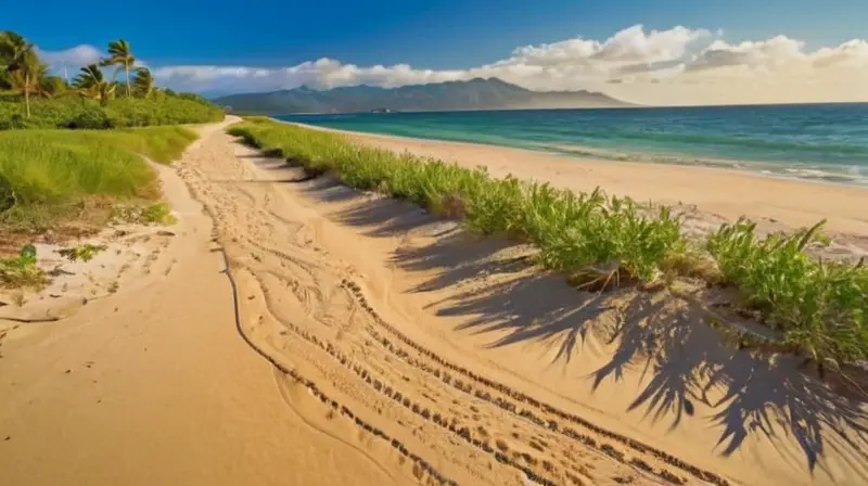 Playa paradisíaca con olas y palmeras