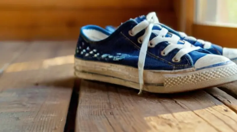 Zapatillas usadas sobre madera