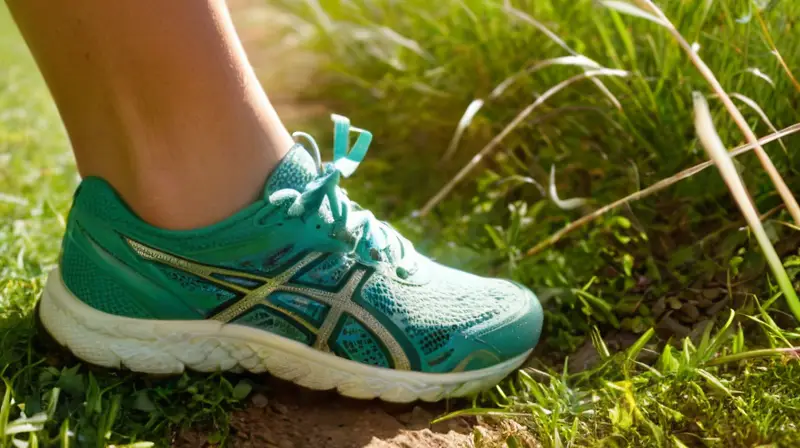 Pies de corredor listos en sendero iluminado