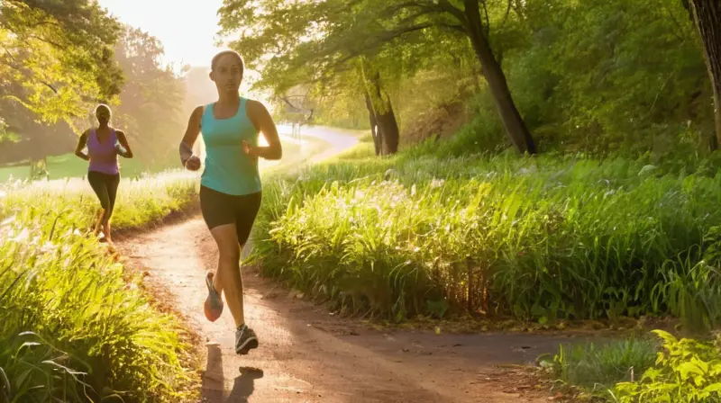 Corredores en un parque, energía y camaradería