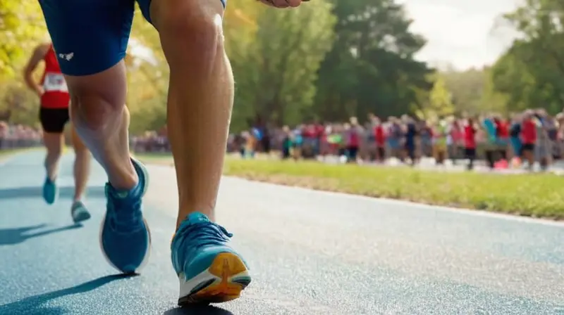 Atletas corren en pista iluminada y vibrante