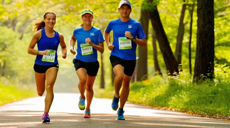 Maratón vibrante con corredores determinados y animados